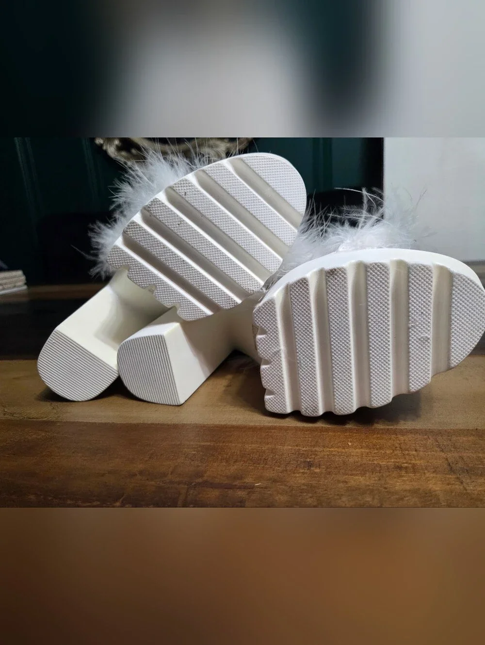 White Feather Platform High-Heel Sandals - Women's